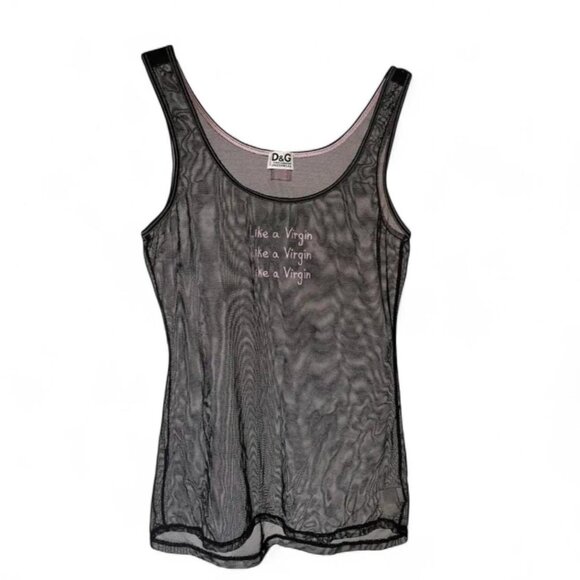 Mesh vintage Dolce & Gabbana “Like a Virgin” embroidered tank top - Picture 1 of 4